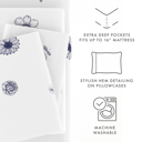 California King Indigo Flowers Navy Patterned Ultra-Soft Bed Sheet Set - Garden Farmhouse