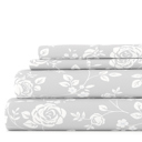 California King Rose Light Gray Patterned Ultra-Soft Bed Sheet Set - Garden Farmhouse