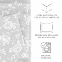 California King Rose Light Gray Patterned Ultra-Soft Bed Sheet Set - Garden Farmhouse