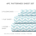 California King Puffed Chevron Light Blue Patterned Ultra-Soft Bed Sheet Set - Geometric Patterns