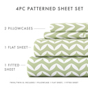 California King Puffed Chevron Sage Patterned Ultra-Soft Bed Sheet Set - Geometric Patterns