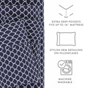 California King Scallops Navy Patterned Ultra-Soft Bed Sheet Set - Geometric Patterns