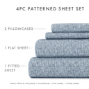 California King Chambray Light Blue Patterned Ultra-Soft Bed Sheet Set - Modern Elegance