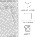 California King Quatrefoil Gray Patterned Ultra-Soft Bed Sheet Set - Modern Elegance