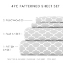 California King Quatrefoil Gray Patterned Ultra-Soft Bed Sheet Set - Modern Elegance