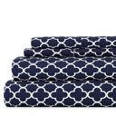 California King Quatrefoil Navy Patterned Ultra-Soft Bed Sheet Set - Modern Elegance