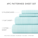 California King Thatch Aqua Patterned Ultra-Soft Bed Sheet Set - Modern Elegance