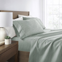 California King Distressed Awning Stripe Eucalyptus Patterned Ultra-Soft Bed Sheet Set - Soft Lines