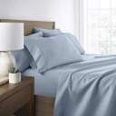 California King Light Blue Essential Colors Microfiber Bed Sheet Set with Extra Pillowcases