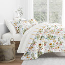 California King Chintz Floral Stripe Clay Bedding Bundle, Patterned Microfiber Comforter Set and Solid Sheet Set