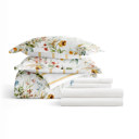 California King Chintz Floral Stripe Clay Bedding Bundle, Patterned Microfiber Comforter Set and Solid Sheet Set