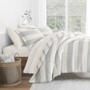 Queen Distressed Stripe Light Blue Bedding Bundle, Patterned Microfiber Comforter Set and Solid Sheet Set