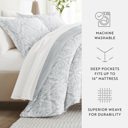 Full/Double English Countryside Light Gray Bedding Bundle, Patterned Microfiber Comforter Set and Solid Sheet Set