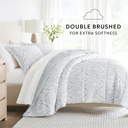 King English Countryside Light Gray Bedding Bundle, Patterned Microfiber Comforter Set and Solid Sheet Set