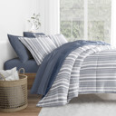 California King Farmhouse Dreams Navy Bedding Bundle, Patterned Microfiber Comforter Set and Solid Sheet Set