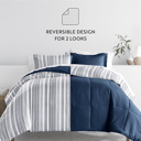 California King Farmhouse Dreams Navy Bedding Bundle, Patterned Microfiber Comforter Set and Solid Sheet Set