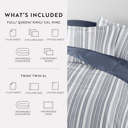 California King Farmhouse Dreams Navy Bedding Bundle, Patterned Microfiber Comforter Set and Solid Sheet Set