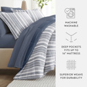 California King Farmhouse Dreams Navy Bedding Bundle, Patterned Microfiber Comforter Set and Solid Sheet Set