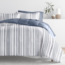 Full/Double Farmhouse Dreams Navy Bedding Bundle, Patterned Microfiber Comforter Set and Solid Sheet Set