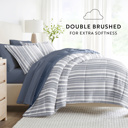 Full/Double Farmhouse Dreams Navy Bedding Bundle, Patterned Microfiber Comforter Set and Solid Sheet Set