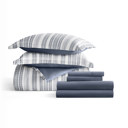 Full/Double Farmhouse Dreams Navy Bedding Bundle, Patterned Microfiber Comforter Set and Solid Sheet Set