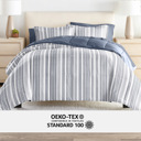 Twin XL Farmhouse Dreams Navy Bedding Bundle, Patterned Microfiber Comforter Set and Solid Sheet Set