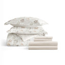 California King Foliage Stripe Ivory Bedding Bundle, Patterned Microfiber Comforter Set and Solid Sheet Set