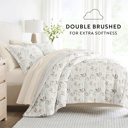 Full/Double Foliage Stripe Ivory Bedding Bundle, Patterned Microfiber Comforter Set and Solid Sheet Set