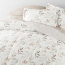 King Foliage Stripe Ivory Bedding Bundle, Patterned Microfiber Comforter Set and Solid Sheet Set