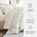 Queen Foliage Stripe Ivory Bedding Bundle, Patterned Microfiber Comforter Set and Solid Sheet Set