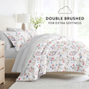 Full/Double Meadow Floral Stripe Pink Bedding Bundle, Patterned Microfiber Comforter Set and Solid Sheet Set