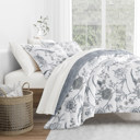 California King Molly Botanicals Light Blue Bedding Bundle, Patterned Microfiber Comforter Set and Solid Sheet Set