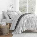 Full/Double Textured Stripe Gray Bedding Bundle, Patterned Microfiber Comforter Set and Solid Sheet Set