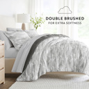 Full/Double Textured Stripe Gray Bedding Bundle, Patterned Microfiber Comforter Set and Solid Sheet Set