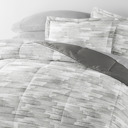 Full/Double Textured Stripe Gray Bedding Bundle, Patterned Microfiber Comforter Set and Solid Sheet Set