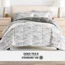 Queen Textured Stripe Gray Bedding Bundle, Patterned Microfiber Comforter Set and Solid Sheet Set