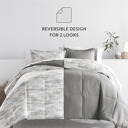 Twin Textured Stripe Gray Bedding Bundle, Patterned Microfiber Comforter Set and Solid Sheet Set