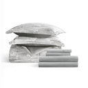 Twin Textured Stripe Gray Bedding Bundle, Patterned Microfiber Comforter Set and Solid Sheet Set