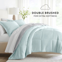 California King Chambray Aqua / Light Gray Bedding Bundle, Reversible Microfiber Comforter Set and Patterned Sheet Set