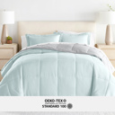 California King Chambray Aqua / Light Gray Bedding Bundle, Reversible Microfiber Comforter Set and Patterned Sheet Set