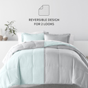 Full/Double Chambray Aqua / Light Gray Bedding Bundle, Reversible Microfiber Comforter Set and Patterned Sheet Set