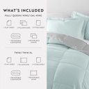 Full/Double Chambray Aqua / Light Gray Bedding Bundle, Reversible Microfiber Comforter Set and Patterned Sheet Set