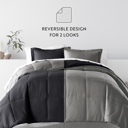 California King Chambray Black / Fog Bedding Bundle, Reversible Microfiber Comforter Set and Patterned Sheet Set