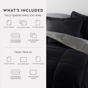 California King Chambray Black / Fog Bedding Bundle, Reversible Microfiber Comforter Set and Patterned Sheet Set