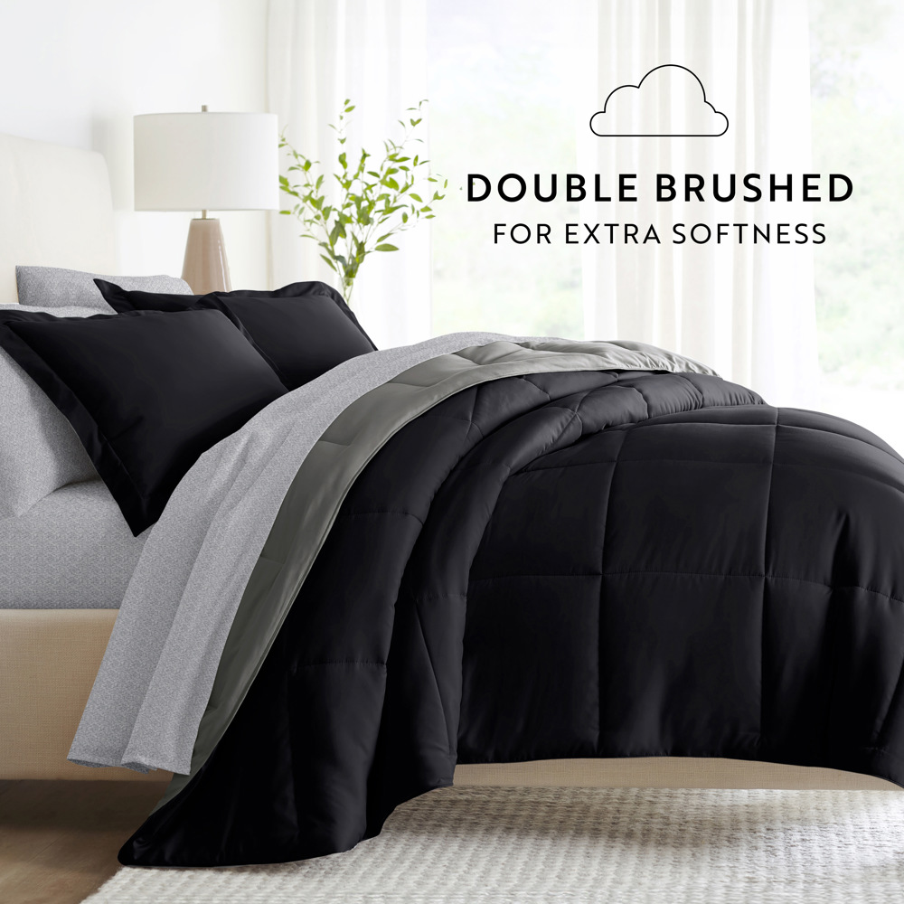 Bedding Bundle, Reversible Microfiber Comforter Set and Patterned Sheet Set