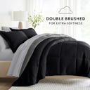 California King Chambray Black / Fog Bedding Bundle, Reversible Microfiber Comforter Set and Patterned Sheet Set