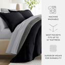 California King Chambray Black / Fog Bedding Bundle, Reversible Microfiber Comforter Set and Patterned Sheet Set