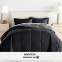 Full/Double Chambray Black / Fog Bedding Bundle, Reversible Microfiber Comforter Set and Patterned Sheet Set