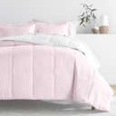 California King Ditsy Floral Blush / White Bedding Bundle, Reversible Microfiber Comforter Set and Patterned Sheet Set