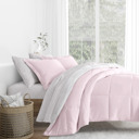 California King Ditsy Floral Blush / White Bedding Bundle, Reversible Microfiber Comforter Set and Patterned Sheet Set